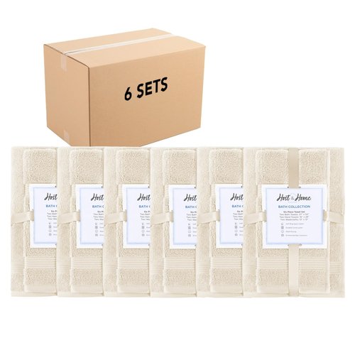 Arkwright Bath Towels Set of 6 - (Pack of 6) Super Soft 100% Cotton, 600 GSM Quick Dry & Absorbent, Luxury Bathroom Essentials with 12 Shower Towels, 12 Hand Towels and 12 Washcloths, Alabaster Ivory