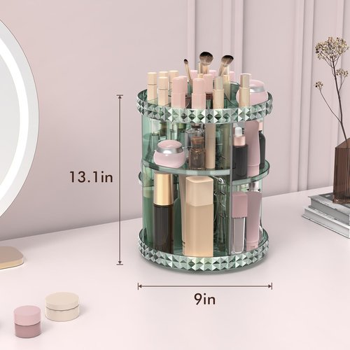 Rosoenvi Rotating Makeup Organizer, 360° Spinning Skincare Organizers, Adjustable Layer Cosmetic Storage Lazy Susan Makeup Organizers for Dresser Bathroom, Medium, Green