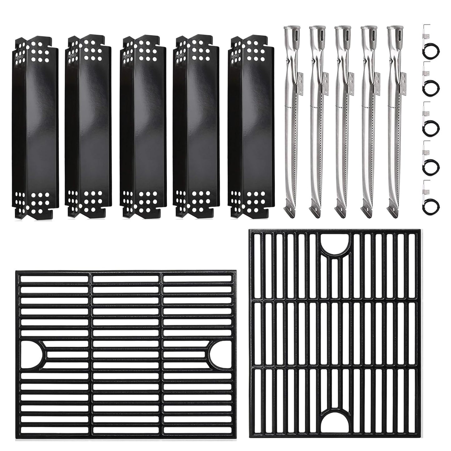 Grill Replacement Parts for Nexgrill 5 Burner 720-0888 720-0888N, 4 Burner 720-0830H 720-0783E, 17 Inch Grill Grates, Burners Tubes, Heat Plates and Igniters for Nexgrill Replacement Parts 5 Burner.