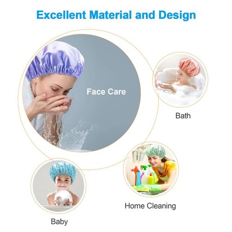 AmazerBath Shower Cap, 4-Pack Shower Caps for Women, Double Waterproof Layers Bathing Shower Hair Caps Protection EVA Shower Caps Reusable, Large Size