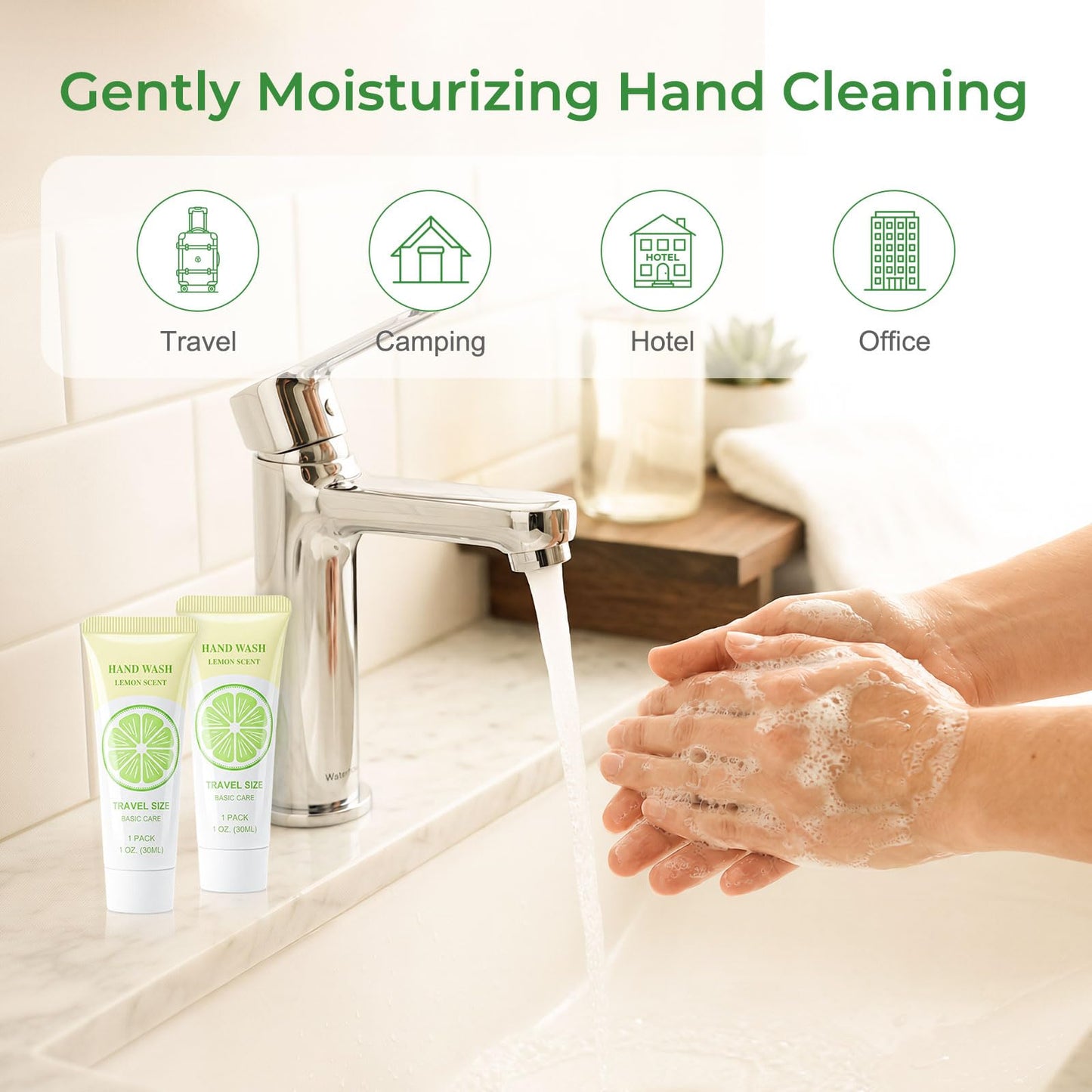 Travel Size Liquid Hand Soap Bulk, Individually Wrapped Portable 1 Fl Oz Single Small Tiny Hand Wash Gel Mini Pocket Lemon Handsoap, Packets Toiletries, Hotel Camping Shelter Homeless (Pack of 100)