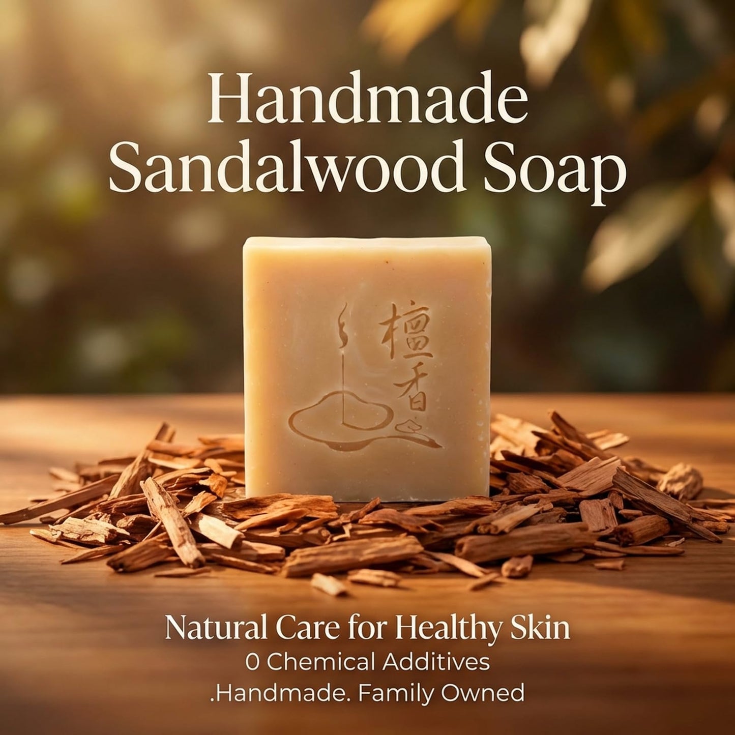 verovita Handmade Sandalwood Soap - Cold Process, 48 Days Cured, pH Balanced, Plant Oils, 3oz + Foaming Net