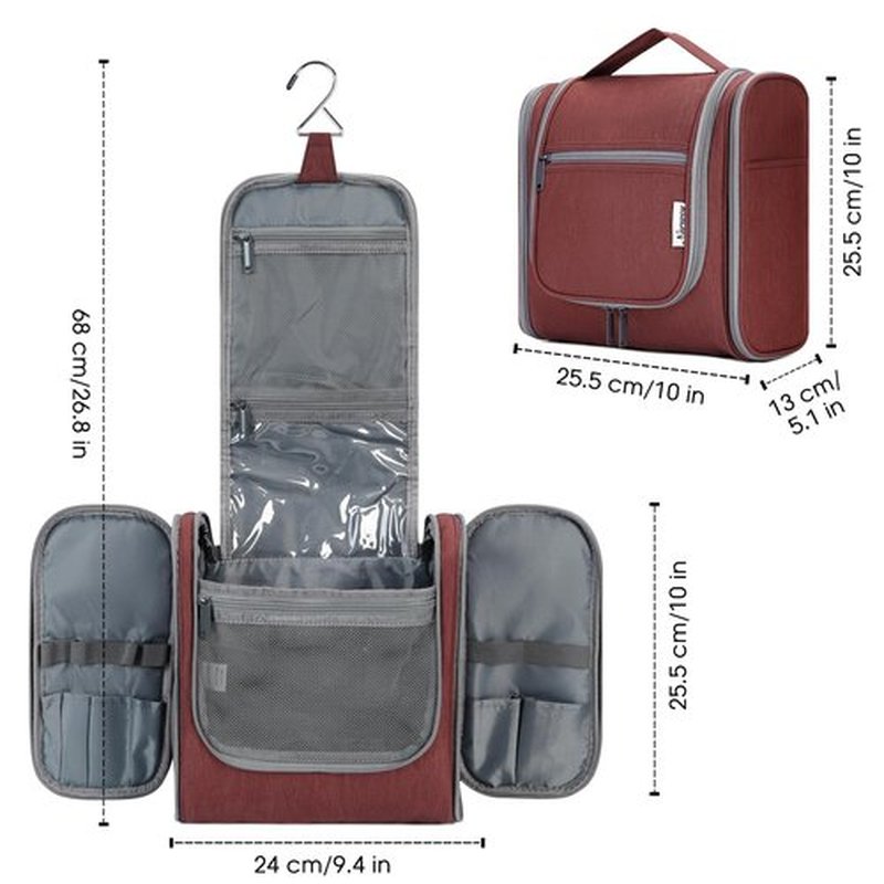 Hanging Toiletry Bag for Women Travel Makeup Bag Organizer Toiletries Bag for Cosmetics Essentials Accessories (Large, Jujube Red)