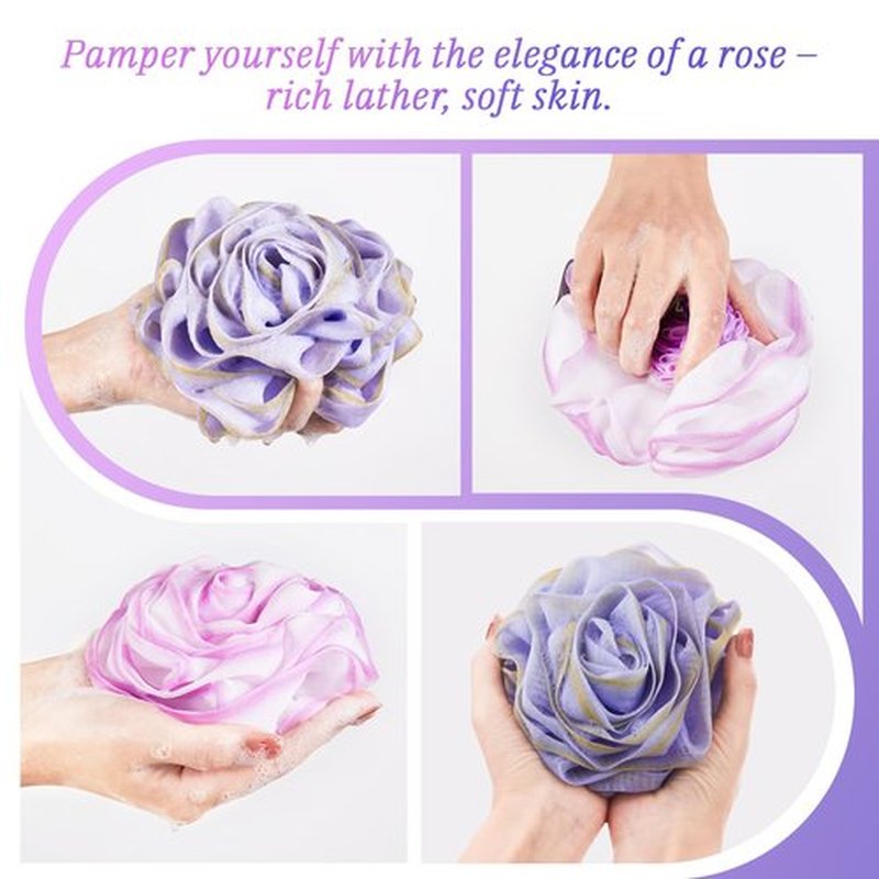 LAYUKI Bath Loofah Sponge,Bath Shower Loofah Sponge,Body Wash Sponge,Exfoliating Bath Sponge,Body Scrubber (Set of 2 Pieces,Purple and Grey)