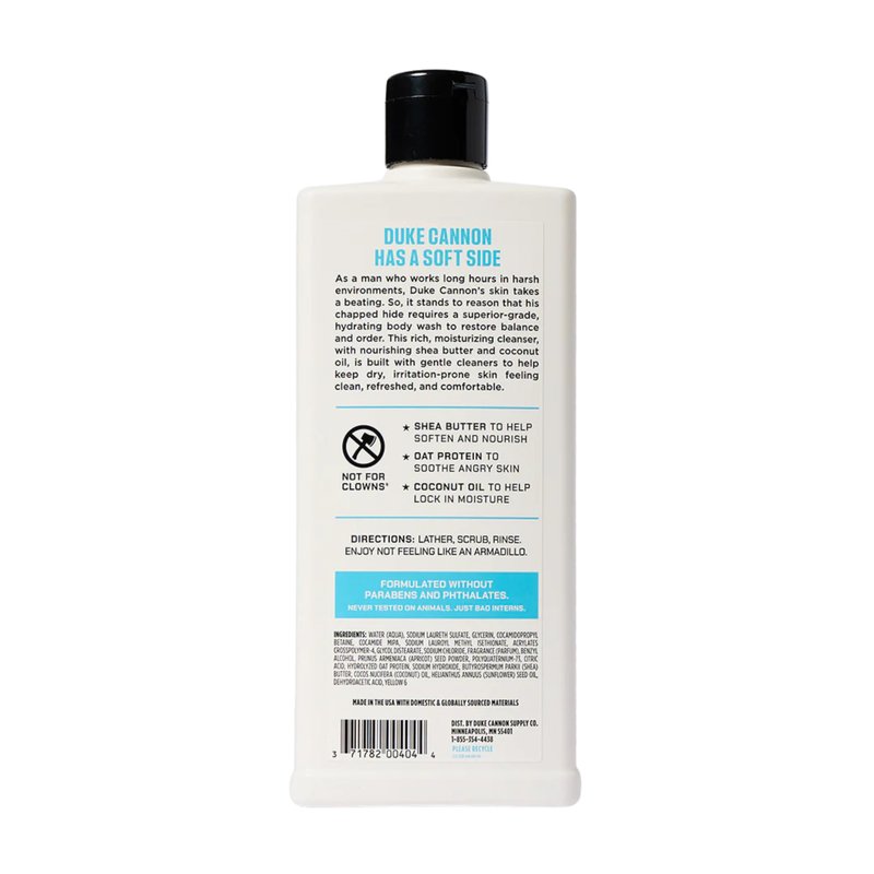 Duke Cannon Supply Co. Soft Side Hydrating Body Wash for Men – 18 oz Moisturizing Shower Gel, 3-Pack, Shea Butter & Oat Protein, Black Tea & Sandalwood Scent
