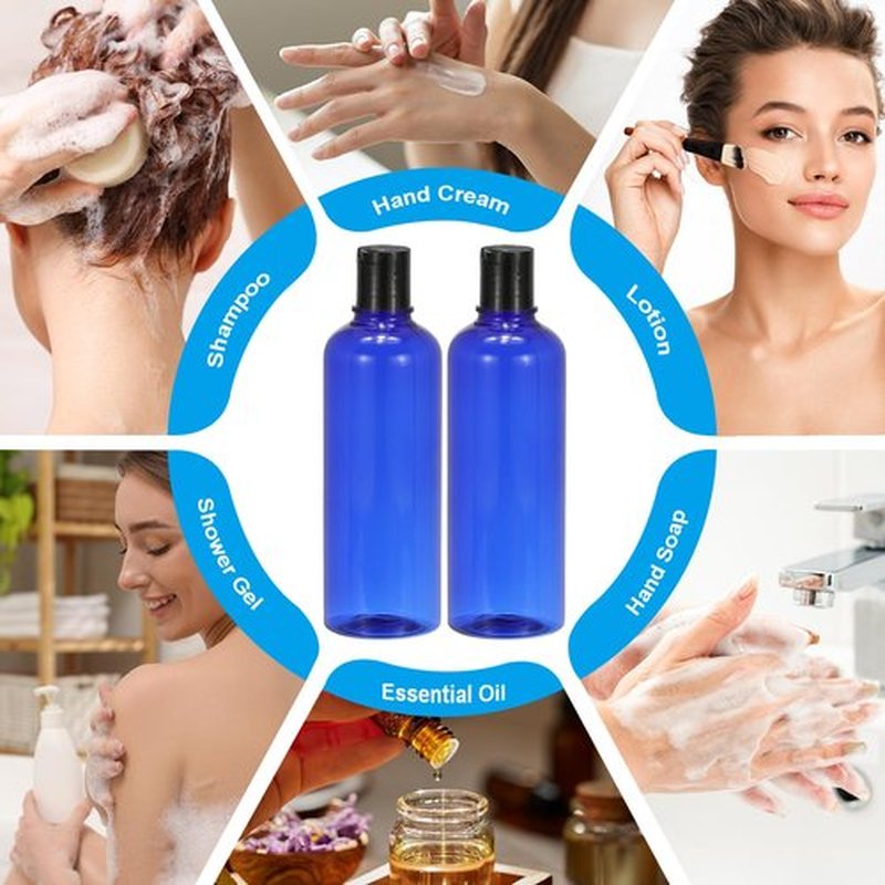 PATIKIL Travel Bottles with Disc Cap, 6 Pcs 3.4 Oz(100ml) Leak Proof Refillable Empty Dispenser Container Squeeze Bottle for Shampoo Toiletries Lotion Cream, Blue