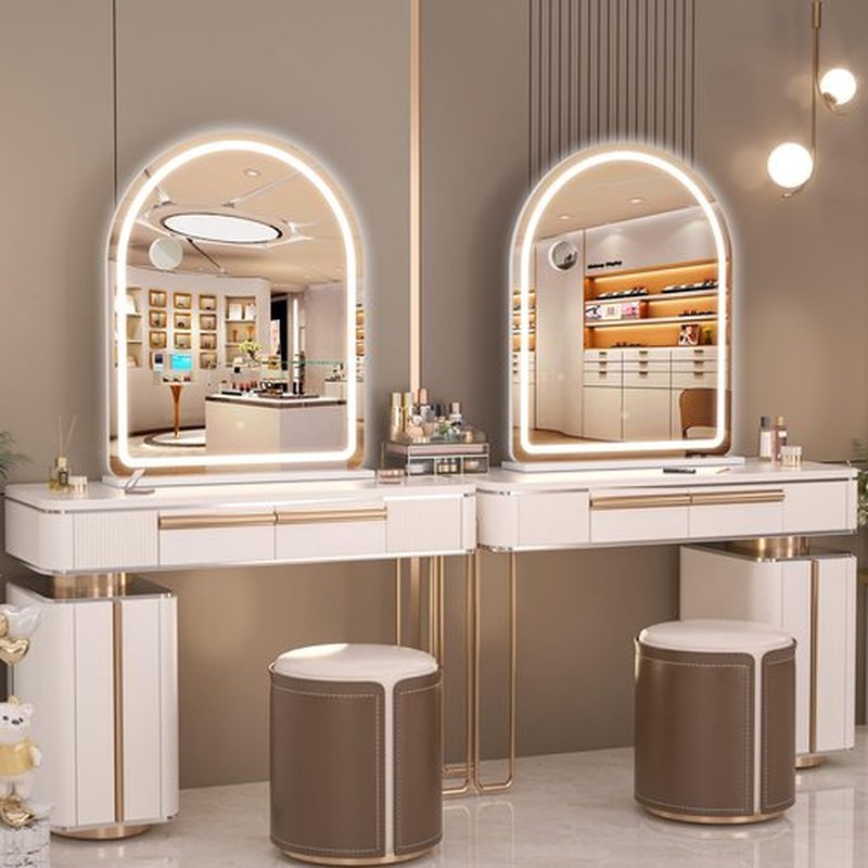 Hasipu Vanity Mirror with Lights, 20"× 24" Arched LED Makeup Mirror, Lighted Desktop Makeup Mirror with Lights, Smart Touch Control Dimmable 3 Modes Light White