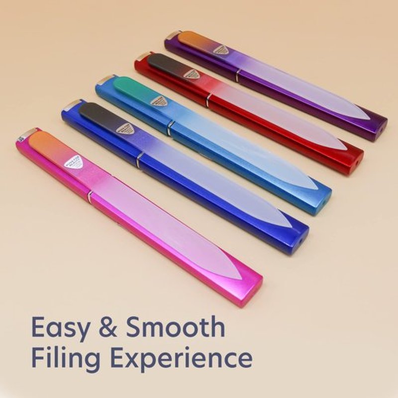 Czech Glass Files for Nails, 5PC Crystal Nail Filer Set. Trim, Shape and Smooth Nails with Bona Fide Beauty Czech Glass