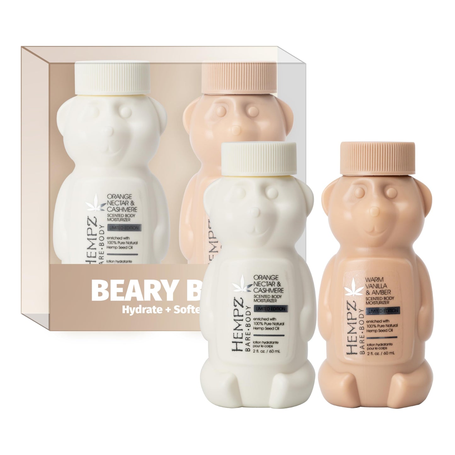 Hempz Beary Bliss, Mini Bear Lotion 2-Pack, Travel Friendly Holiday Moisturizers, 2 oz