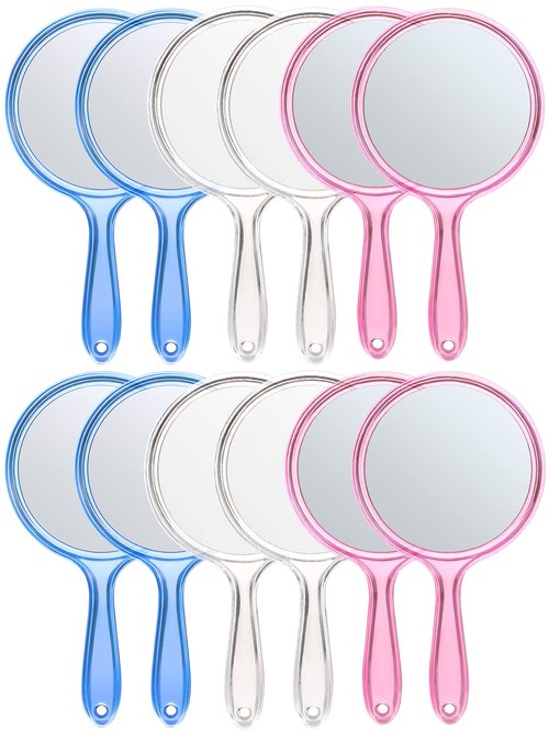 OMIRO Hand Mirror, Double-Sided Handheld Mirror 1X/3X Magnifying Mirror with Handle, Set of 12 (Mix Colors)