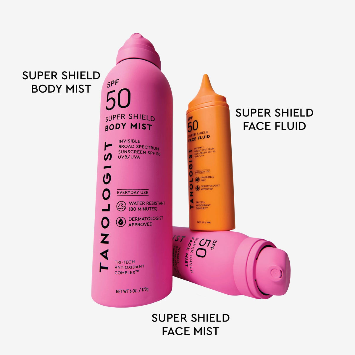 Tanologist SPF 50 Super Shield Body Mist, Broad Spectrum SPF Sunscreen Spray, Lightweight Non-Greasy Body Sunscreen with Antioxidants, Water Resistant, 6 fl. oz/177 ml Bottle