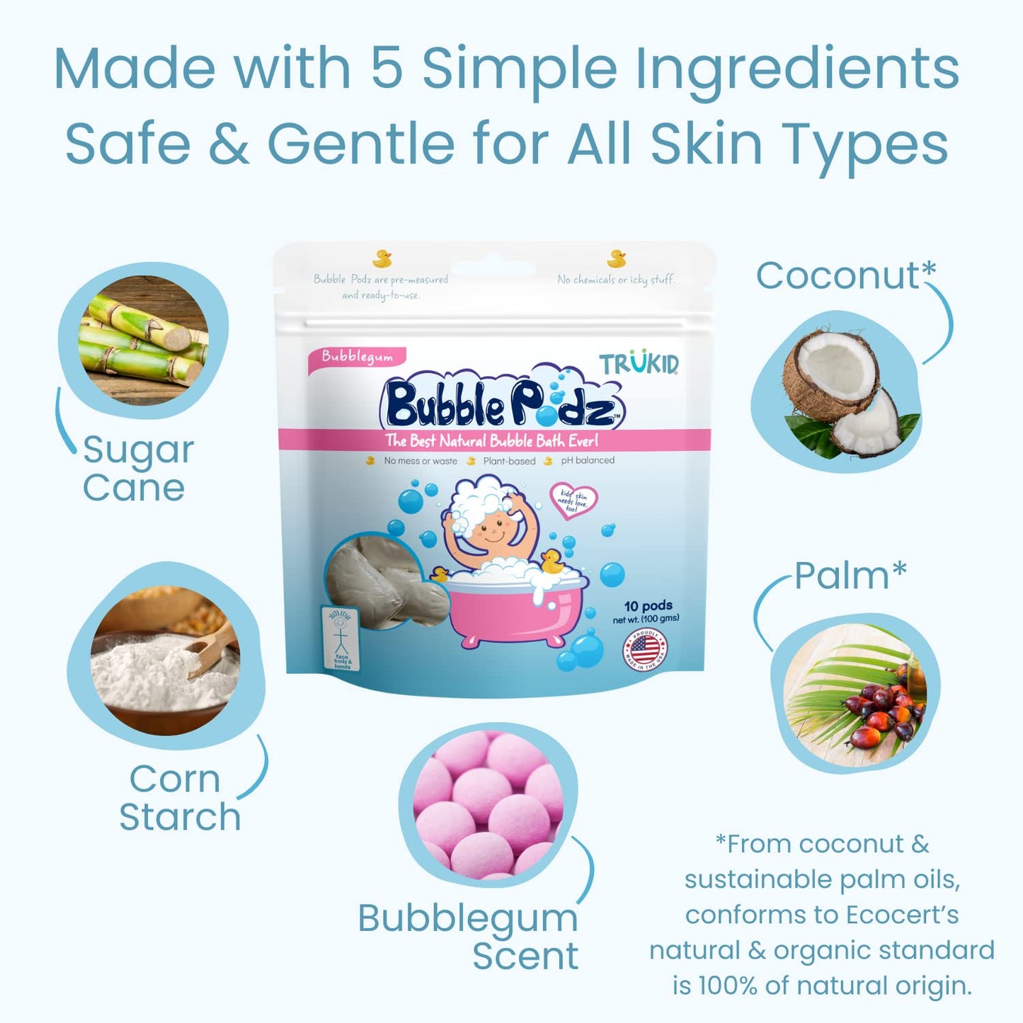 TruKid Bubble Podz Bubble Bath for Kids, Toddlers, & Babies, Tear Free Gentle & Refreshing Bath Bomb for Sensitive Skin with Natural Moisturizers, Non-Toxic, pH Balanced, Cherry Scent (24 Podz)