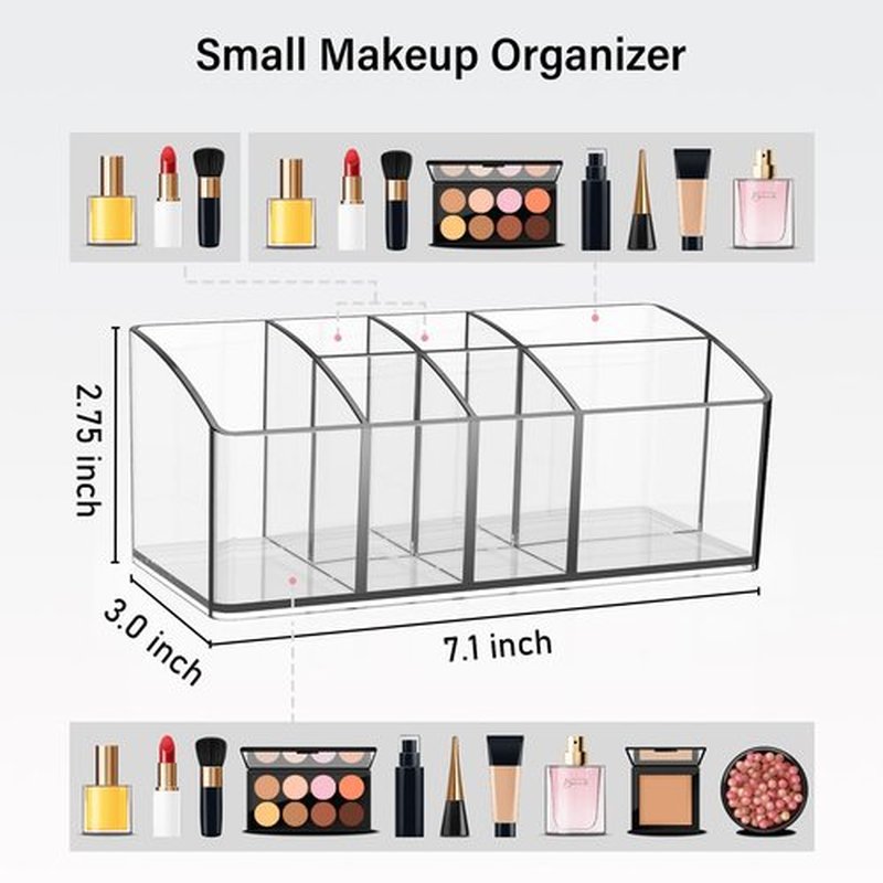 Make Up Organizers and Storage - 2pcs Small Clear Makeup Storage with 7 Slots for Vanity, Bathroom, Drawer, Cosmetic Display Case