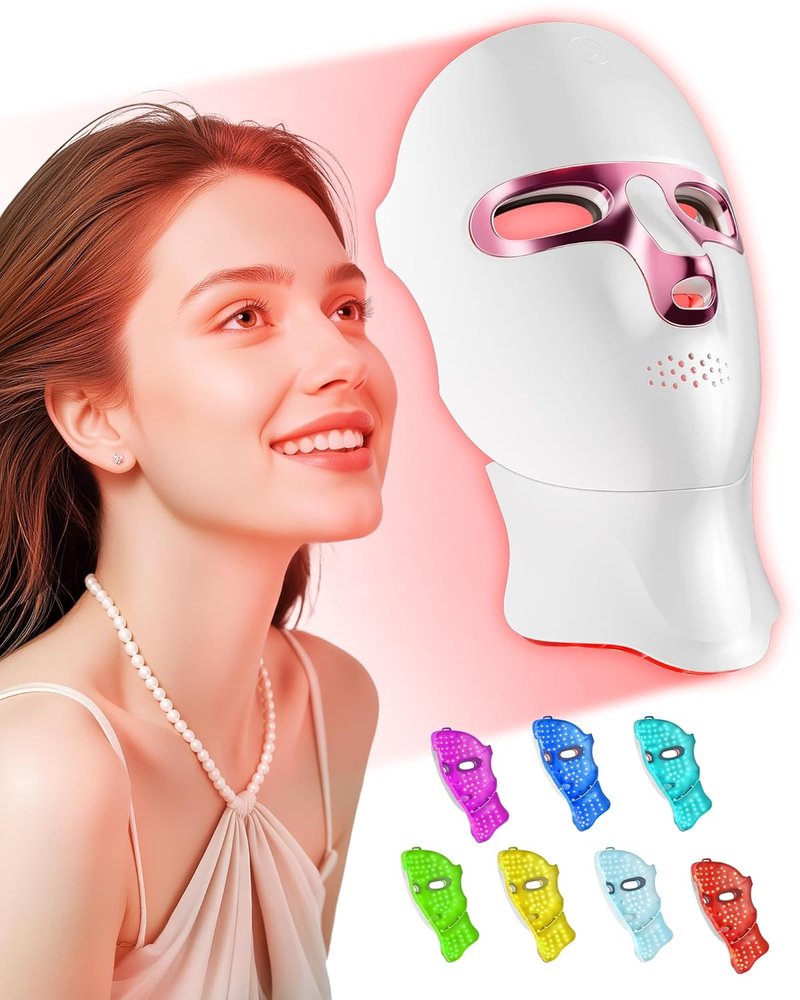 Red Light Therapy Face Mask - Cordless LED Skin Care Device | Rechargeable Pink Mask for Home Use & Travel