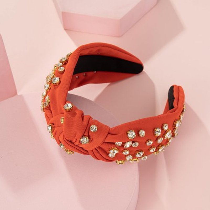 Mixcbe Rhinestone Knotted Headbands for Women, Crystal Beaded Jeweled Headbands, Fashion Hairbands Hair Accessories (Red)