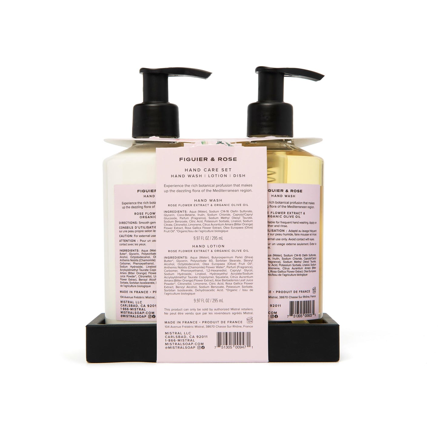 Mistral Figuier & Rose Luxury Hand Soap and Lotion Set (2 × 9.97 fl oz) | Hand Wash & Lotion Hand Care Duo with Silicone Dish, Rose Flower Extract & Olive Oil, Gift for Bathroom or Powder Room