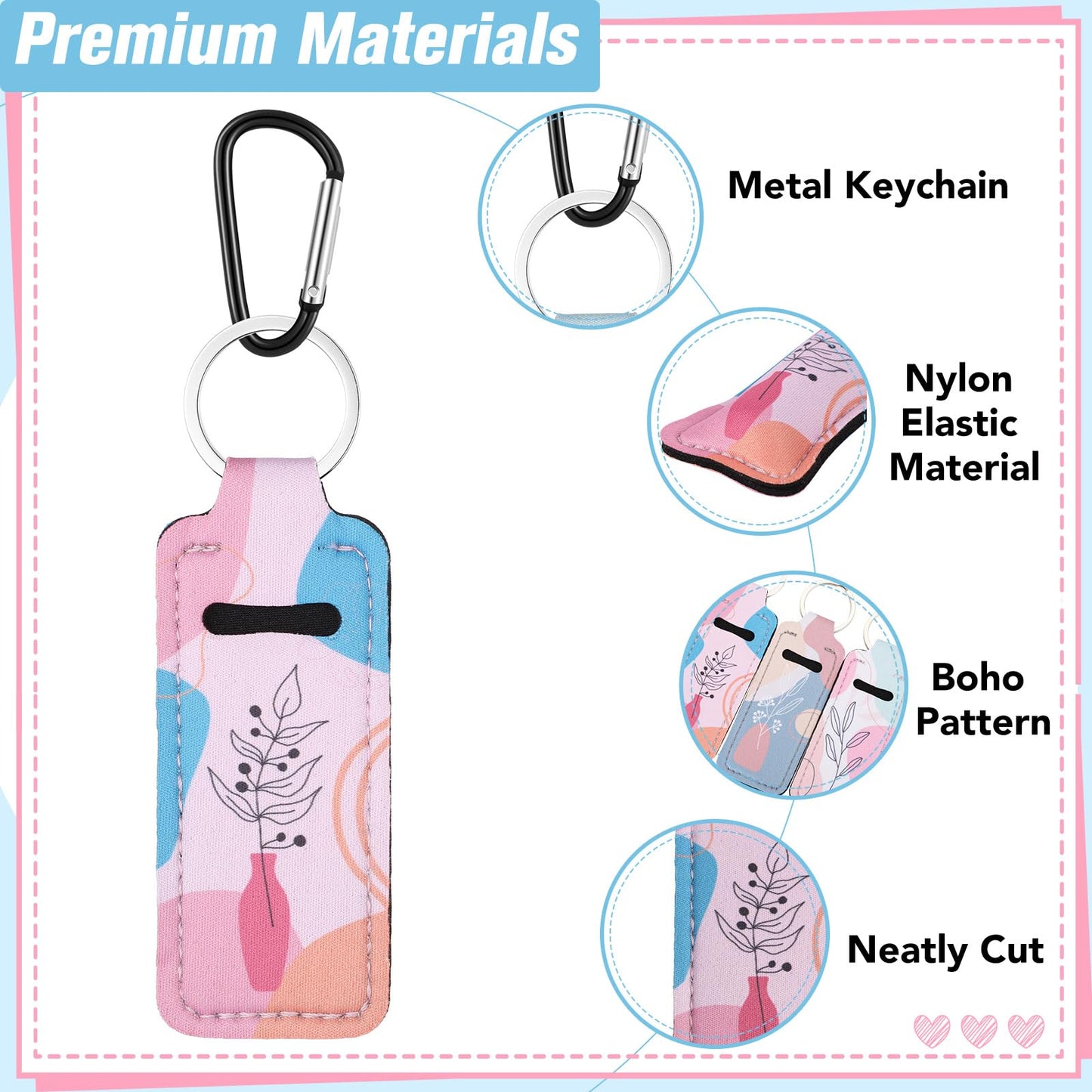 Pengxiaomei 3 Pcs Chapsticks Holder Keychain for Lipstick, Lip Balm Keychain Holder with Metal Clip Easter Gifts for Women Easter Basket Stuffers