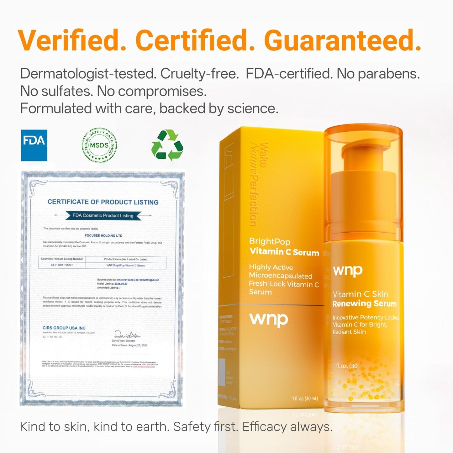 WNP Vitamin C Serum for Face - Dermatologist Tested Anti-Aging & Brightening with Hyaluronic Acid & Vitamin E, Treatment for Dark, Age, Sun Spot, Melasma, Hyperpigmentation, Fine Lines & Wrinkles