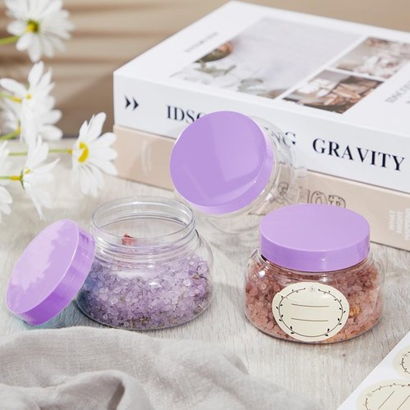 Tessco 24 Pack Plastic Jars with Lids Labels Plastic Containers Round Refillable Cosmetic Containers Empty Body Butter Jars Sugar Scrub Containers for Cosmetics (Purple,8 oz)