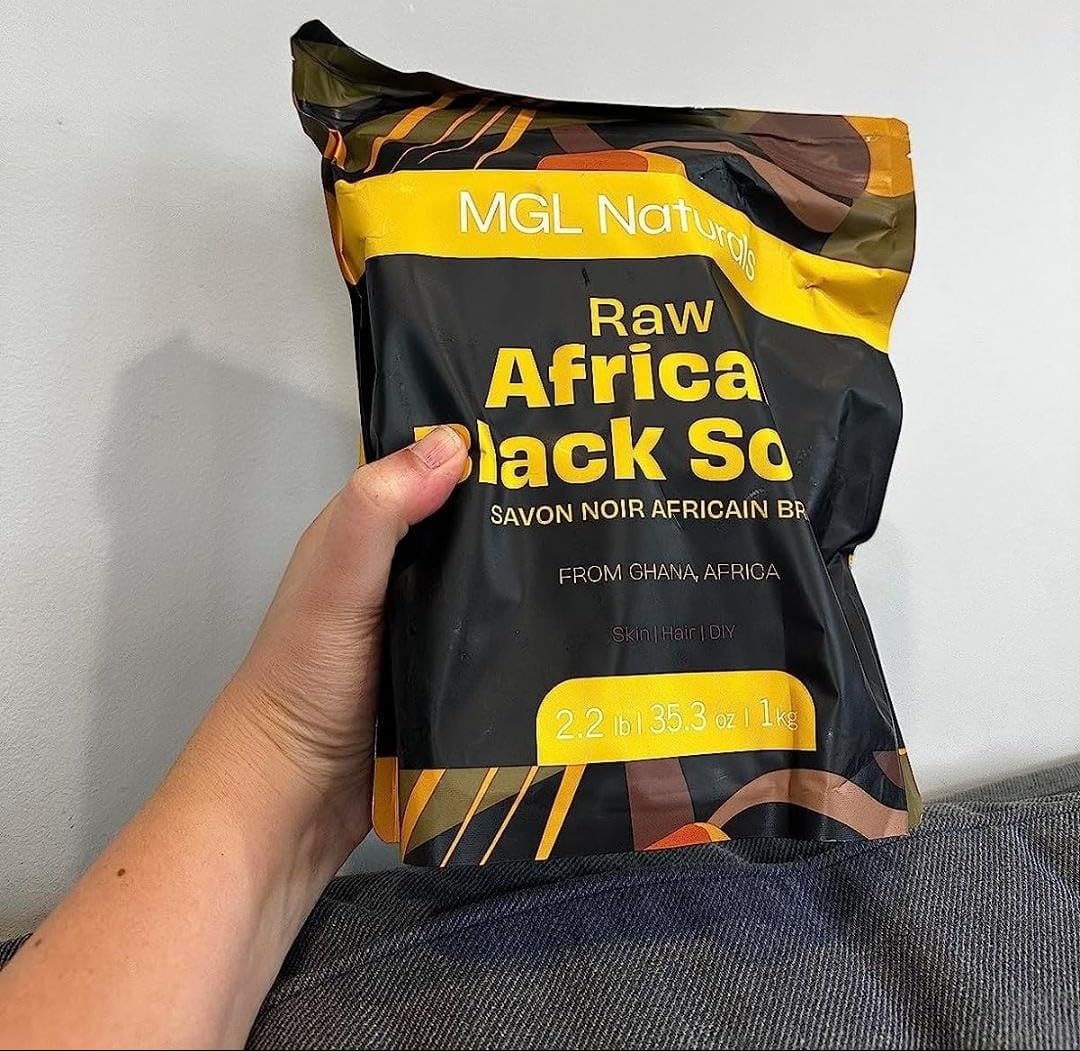 MGL Naturals Raw African Black Soap 2.2 lb from Ghana, Africa | Vegan & Organic | Face and body deep cleanse wash. (2.2 lb | 1 kg | 36 oz)