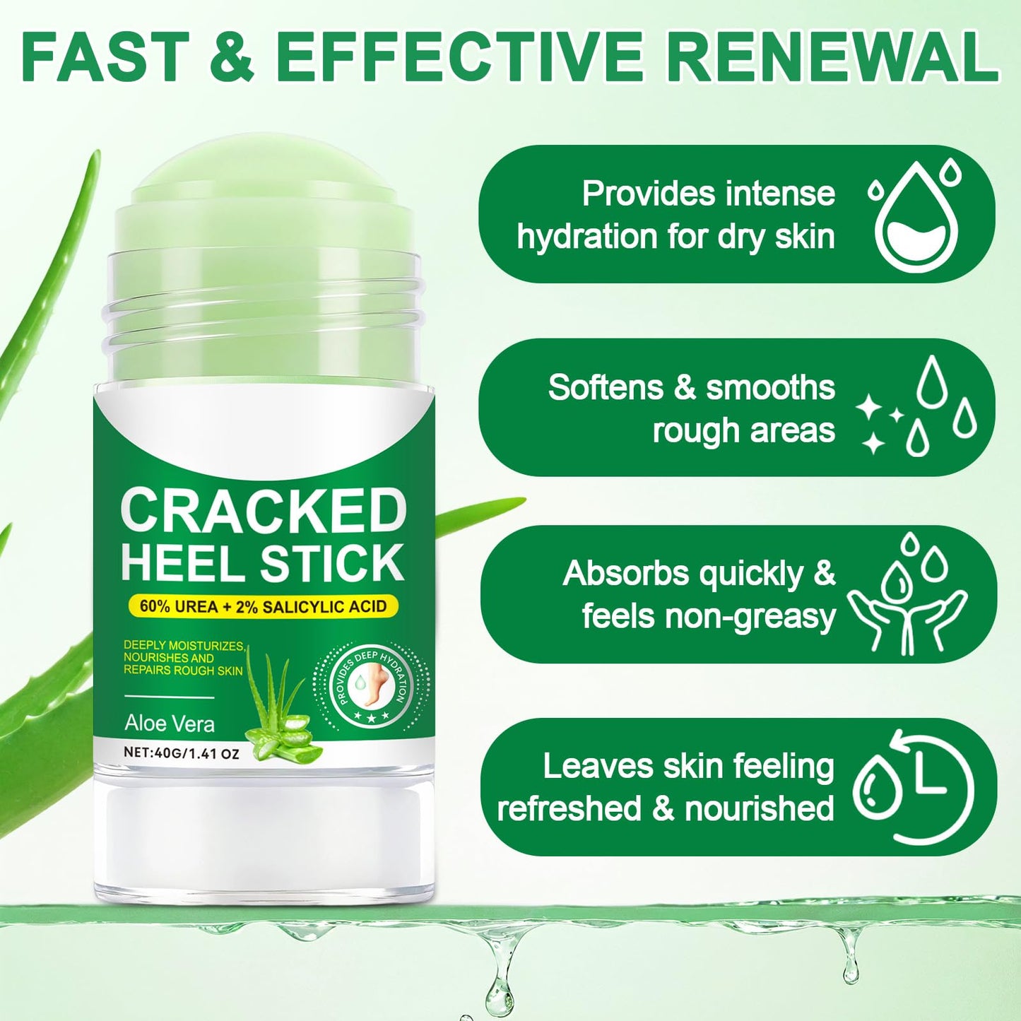 60% Urea Cream plus 2% Salicylic Acid, Cracked Heel Repair Balm Stick for Dry Cracked Feet Treatment,Foot Hand Cream Stick for Smoothing Hands Elbows Feet Knees,Moisturizes and Hydrates the Dry Skin
