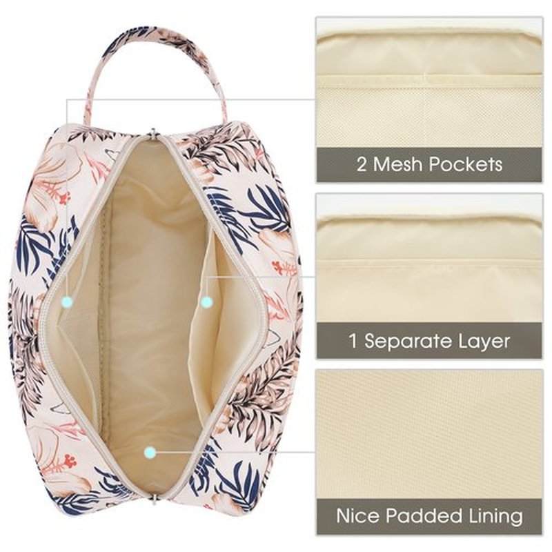 Narwey Travel Toiletry Bag for Women Traveling Dopp Kit Makeup Bag Organizer for Toiletries Accessories Cosmetics (Beige Flamingo)