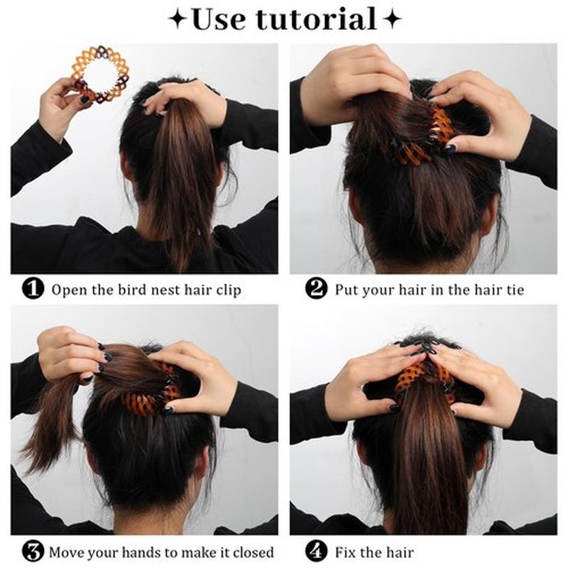 6Pcs Bird Nest Magic Hair Clips Hair Nest for Bun Strong Ponytail Holders for Women Girls (Glossy Transparent Jelly, Small)