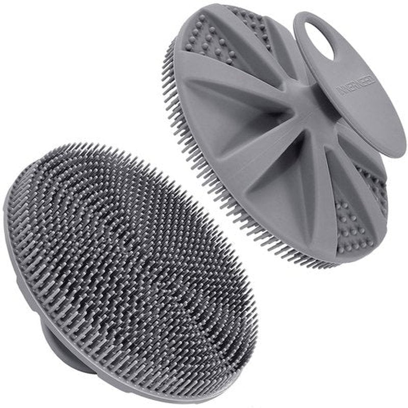 INNERNEED Food-Grade Soft Silicone Body Scrubber Shower Brush Handheld Cleansing Skin Brush, Gentle Exfoliating and Lather Well (Gray)