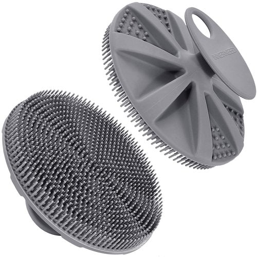 INNERNEED Food-Grade Soft Silicone Body Scrubber Shower Brush Handheld Cleansing Skin Brush, Gentle Exfoliating and Lather Well (Gray)
