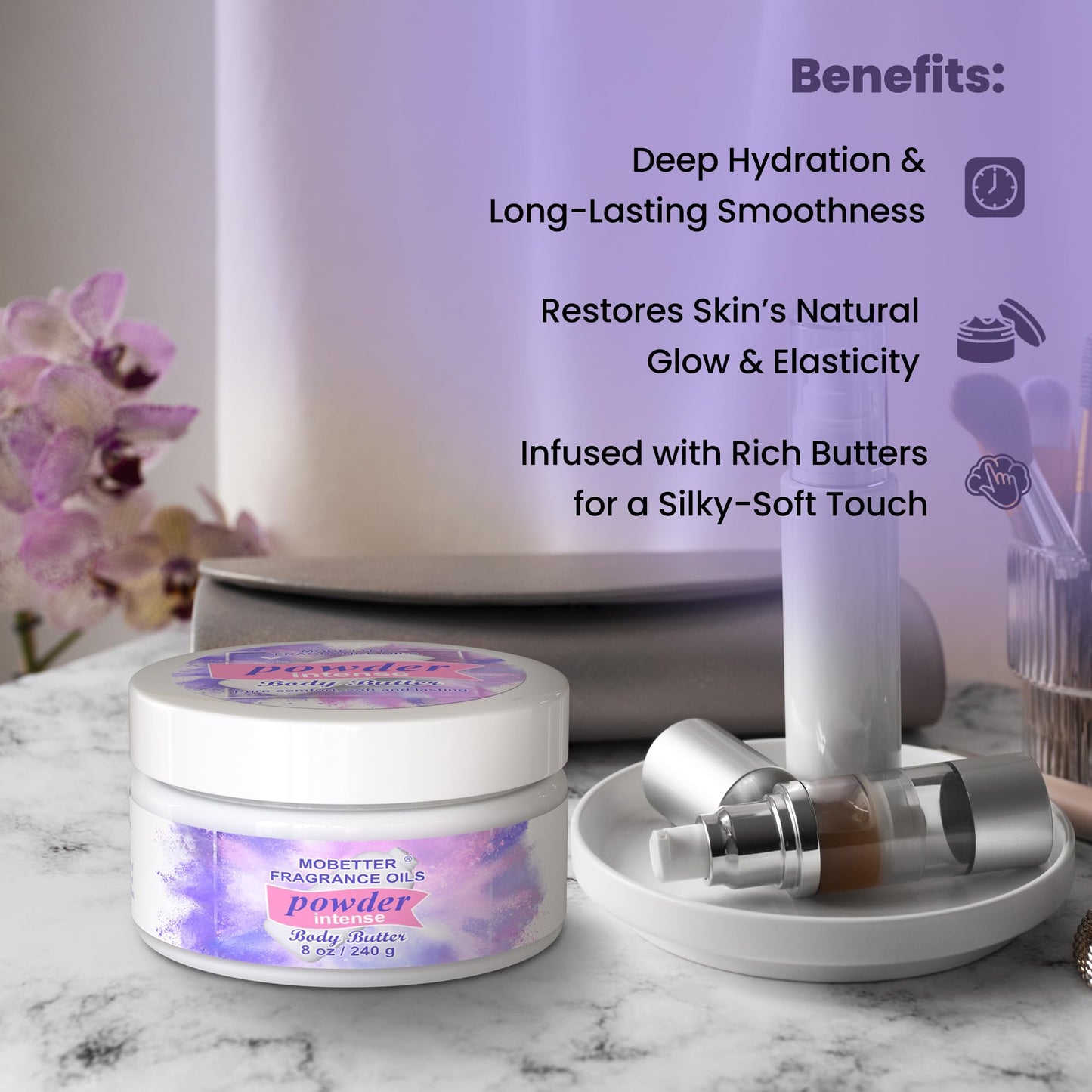 MOBETTER FRAGRANCE OILS Powder Intense 8 Oz Body Butter for Unisex