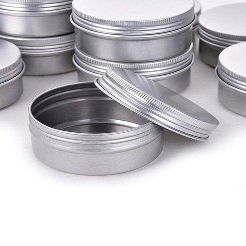 Hulless 2 Ounce Aluminum Tin Jar Refillable Containers 60 ml Aluminum Screw Lid Round Tin Container Bottle for Cosmetic,Lip Balm, Cream, 50 Pack