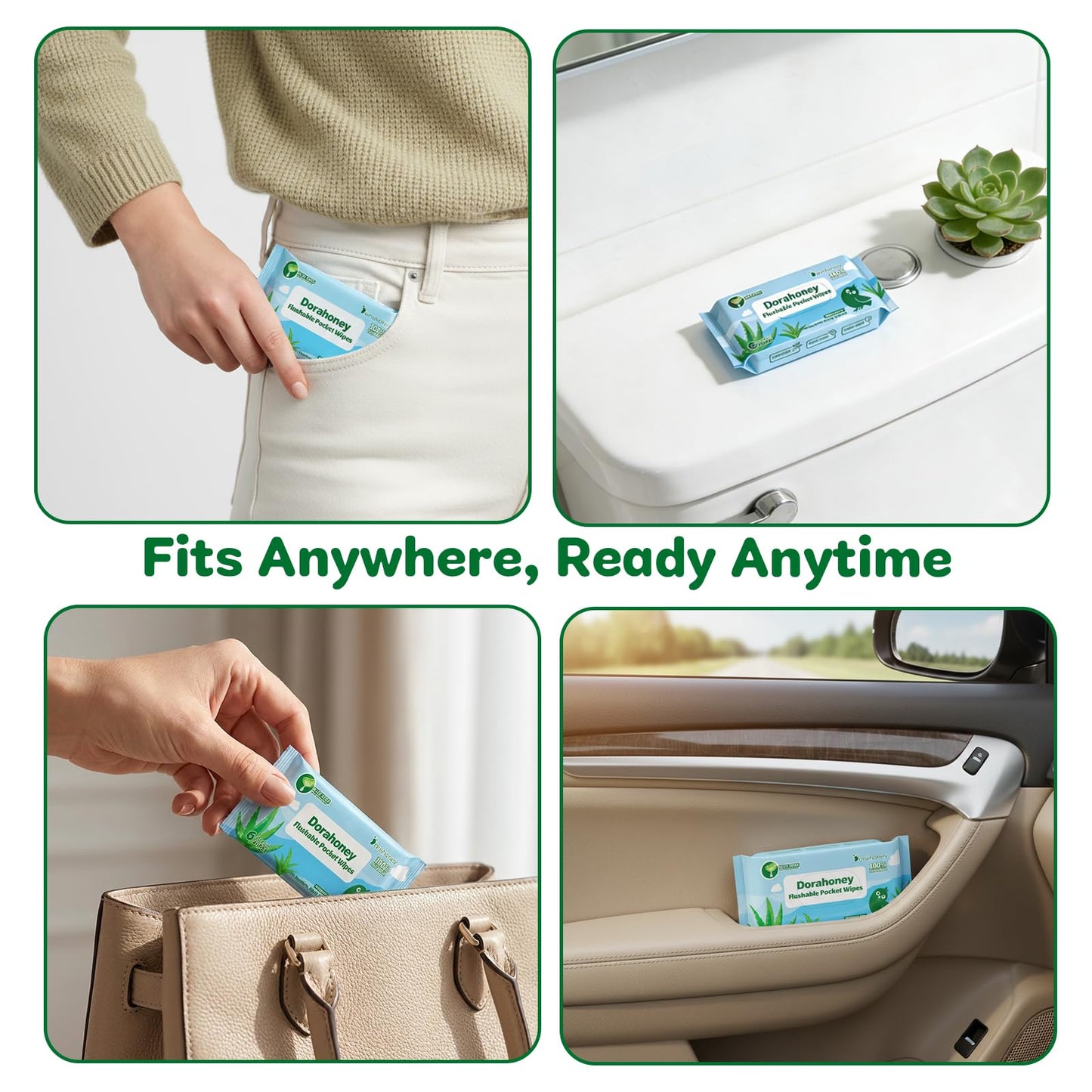 Dorahoney Flushable Travel Wipes with Aloe Vera, 99% Water Moisturizing Mini Wet Wipes for Sensitive Skin, Unscented Pocket Wipes for On The Go Travel Essentials, Total 48 Count (8 Packs of 6)