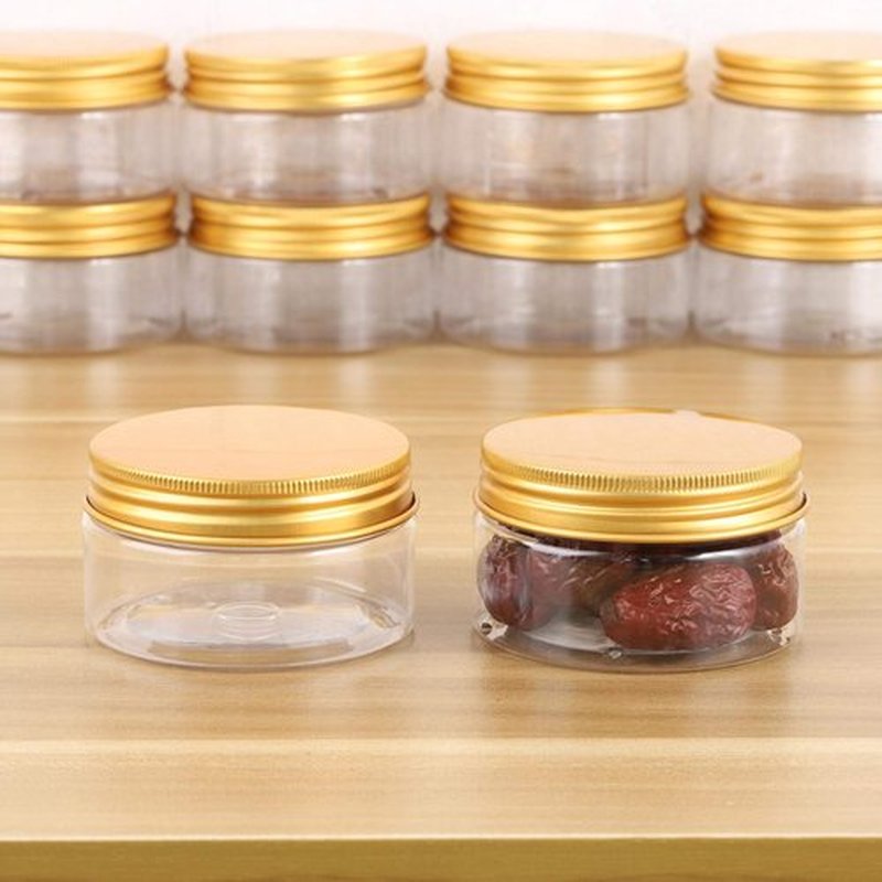 Tecbeauty 12-Pack 100ml Empty Clear Plastic Slime Storage Favor Jars for Beauty Products, DIY Slime Making, Gold