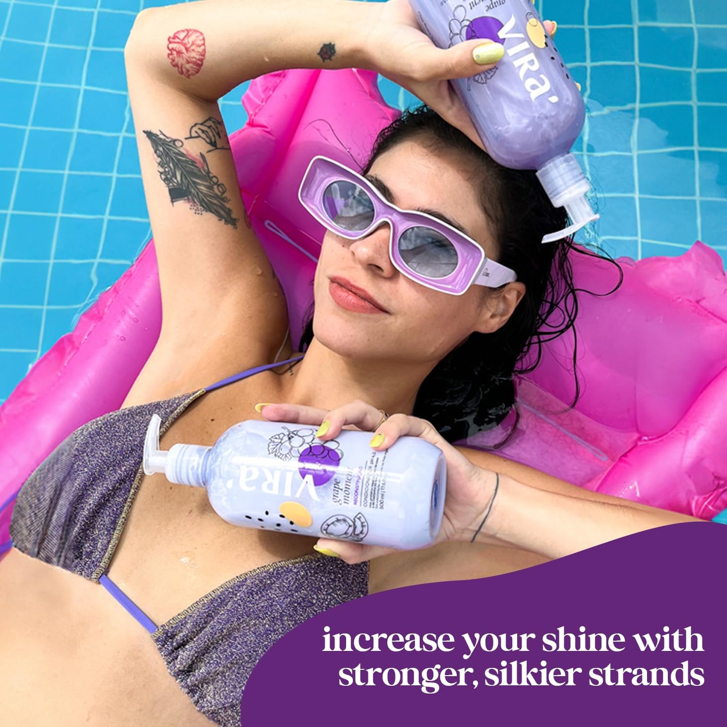 VIRÁ Brazilian Shampoo and Conditioner Set, Parabens Free, Damage Repair & Reconstruction, Anti-Frizz, Color Treated Hair, Triple Hydration, Grape Moment 17.6 Fl Oz Each