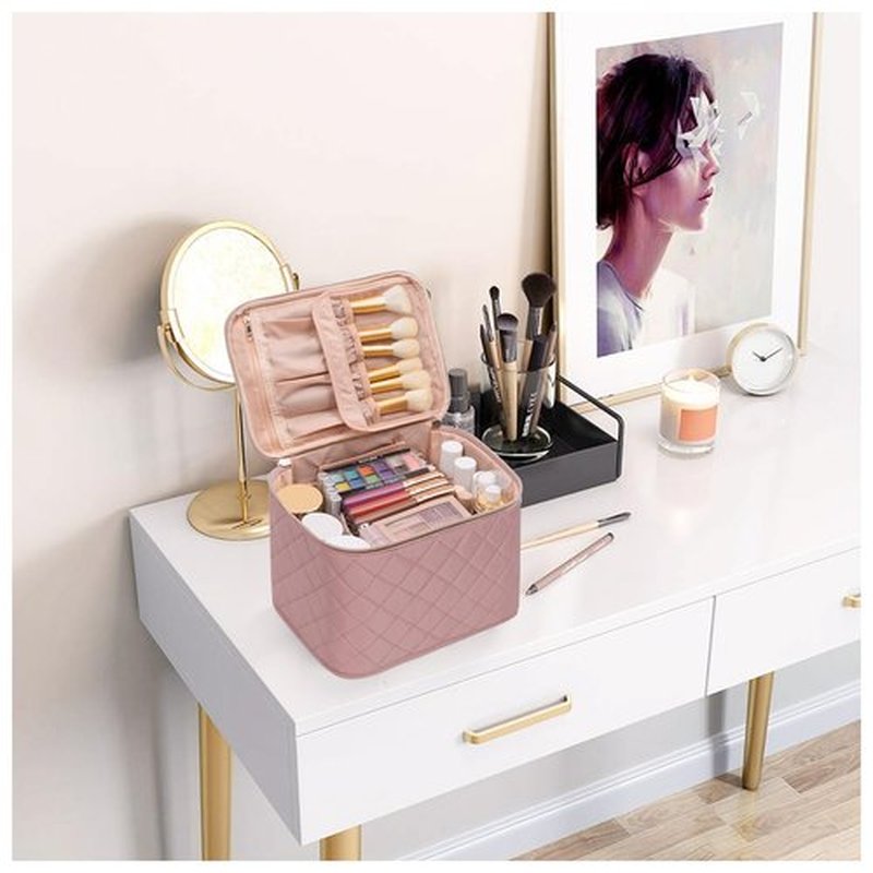 OCHEAL Pink Makeup Bag,Travel Makeup Organizer Bag, Large Capacity Cosmetic Bags For Women Large Travel Toiletry Bag Girls Traveling With Brush Slot And Divider-Large Nude Pink