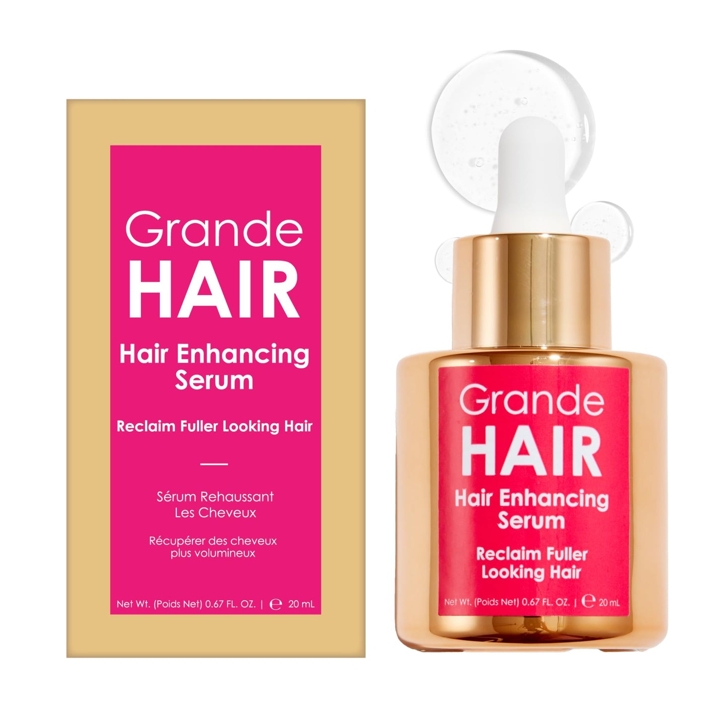 Grande Cosmetics GrandeHAIR Enhancing Hair Serum - for Men & Women, for Fuller & Thicker-Looking Hair in 8 weeks, Safe for Color-Treated Hair (40 mL)