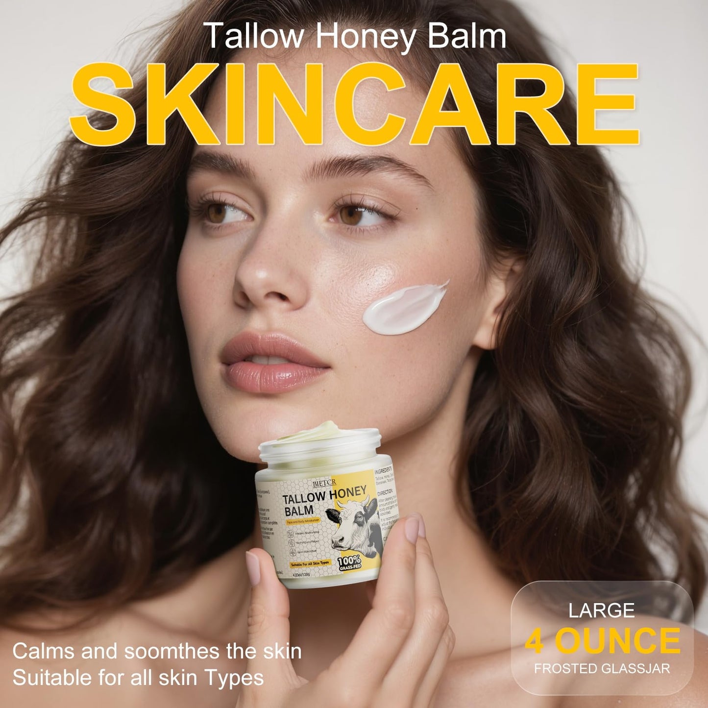 Organic Grass-Fed Beef Tallow for Skin, Body, Tallow Face Moisturizer
