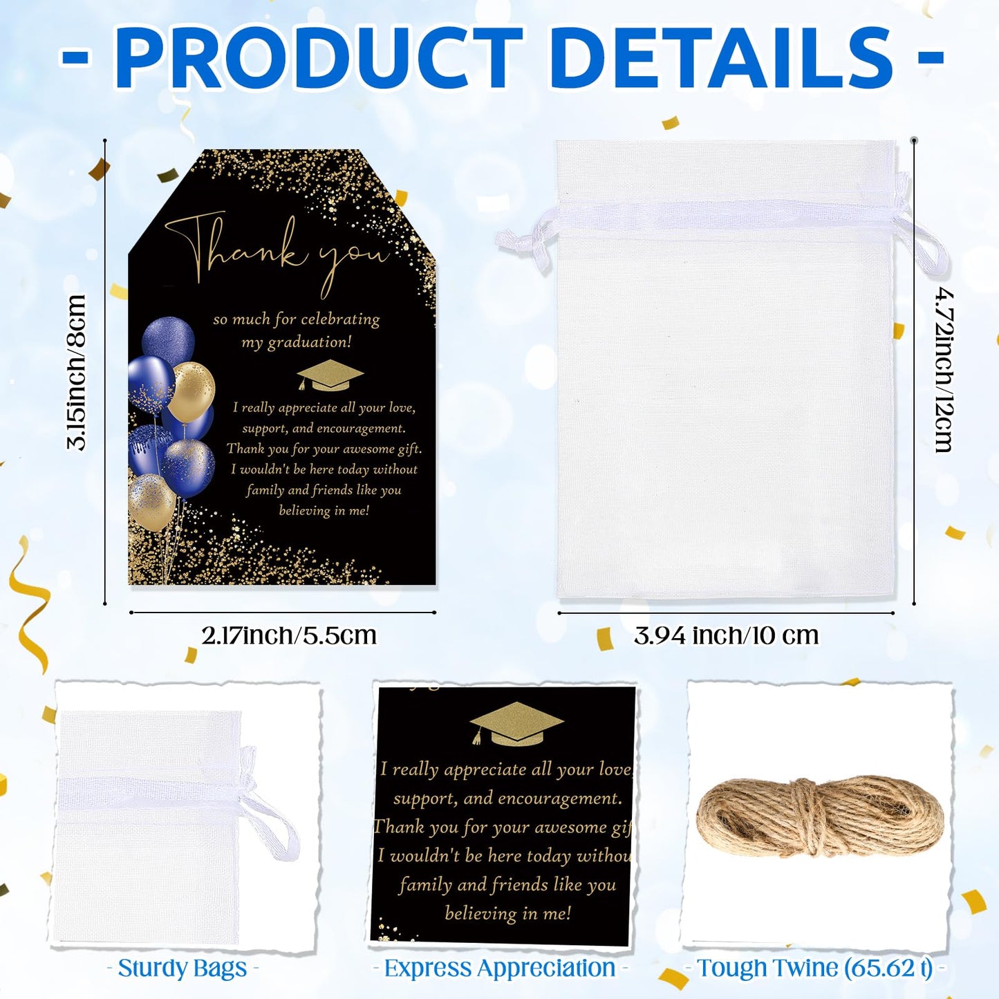 Maxcheck 50 Sets Graduation Party Favors for Guests Cheers to the Graduate Acrylic Shot Glasses with Thank You Cards and Organza Bags Graduation Gifts for Teacher Classmates Family(Blue)