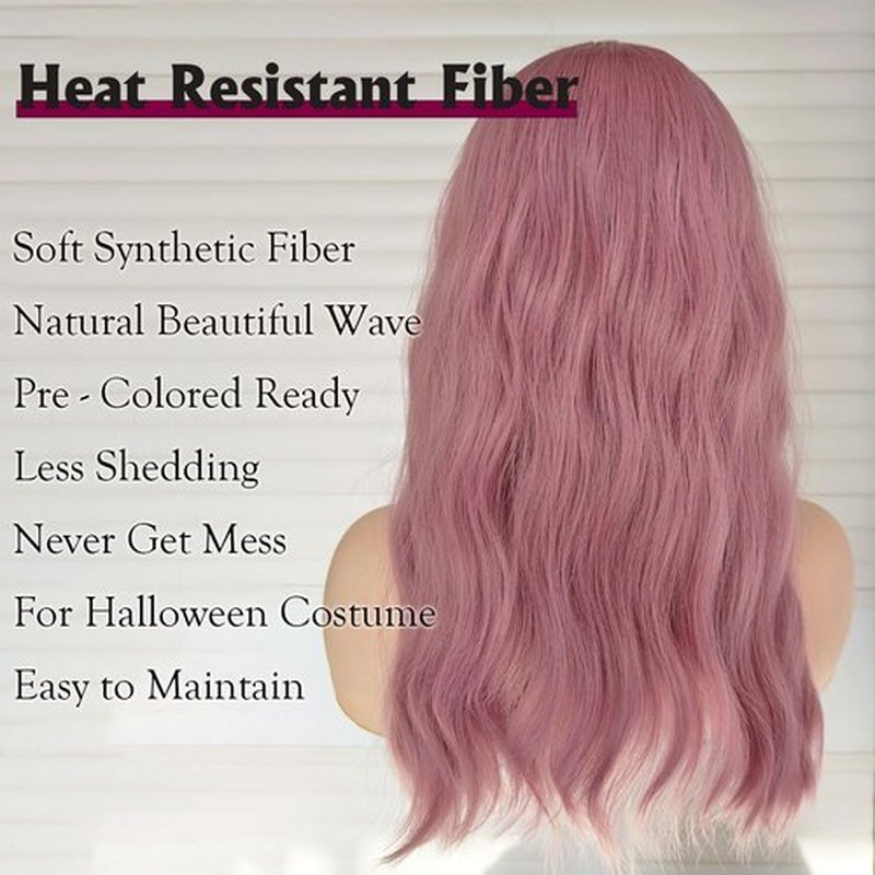 curldiva Pink Bob Wigs with Bangs 16 Inch Loose Wave Curly Wig for Women Shoulder Length Colored Synthetic Hair Daily Wig Lovly Pink Heat Friendly