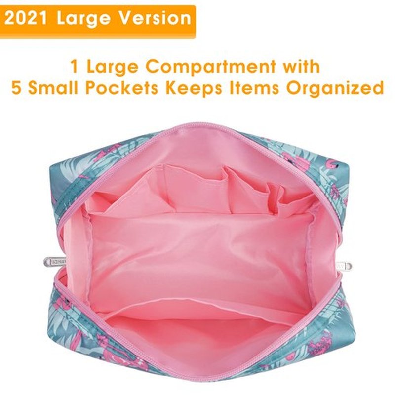 Large Makeup Bag Zipper Pouch Travel Cosmetic Organizer for Women (Large, Flamingo)