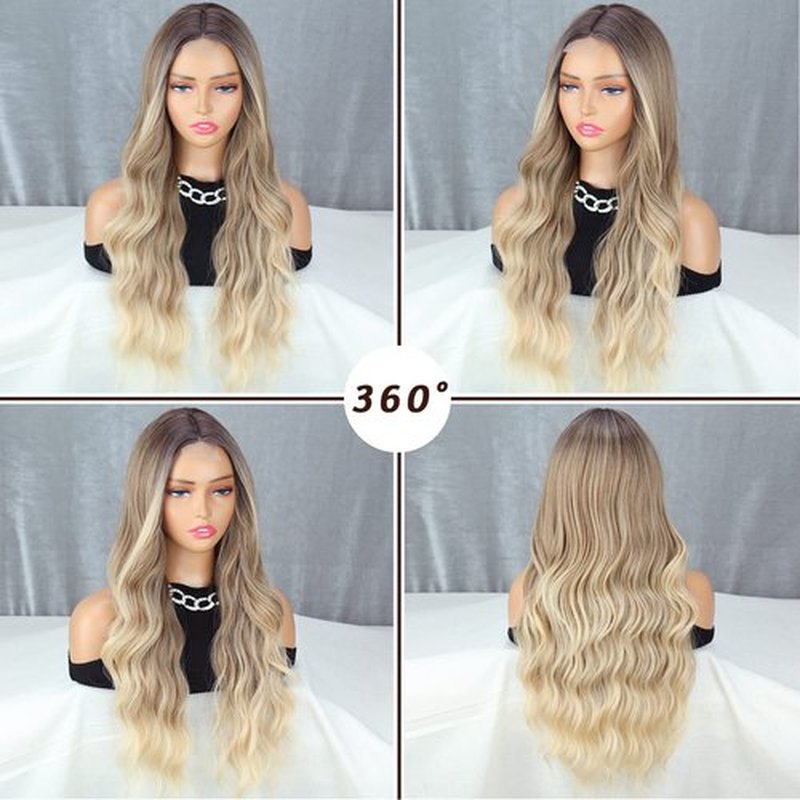 LINGHANG Long Blonde Wigs for Women Synthetic Blond Wavy Wig Natural Looking Synthetic Dirty Blonde Long Wig for Daily Party Use