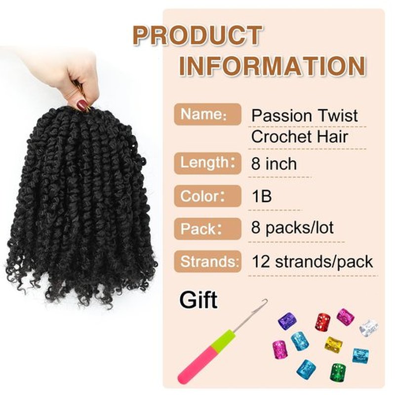 Roalnce Passion Twist Crochet Hair Pre-twisted Hair Extensions Pre Looped Synthetic Braids for Black Women 8 Packs 8 Packs 8 Inch