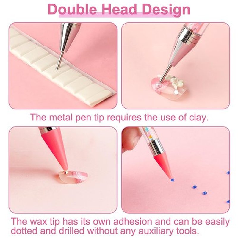 Jutqut Rhinestone Applicator Tool - Acrylic Handle Dual-Ended Wax Pen DIY Nail Art Tool with 2 Extra Wax Tips (Blue)