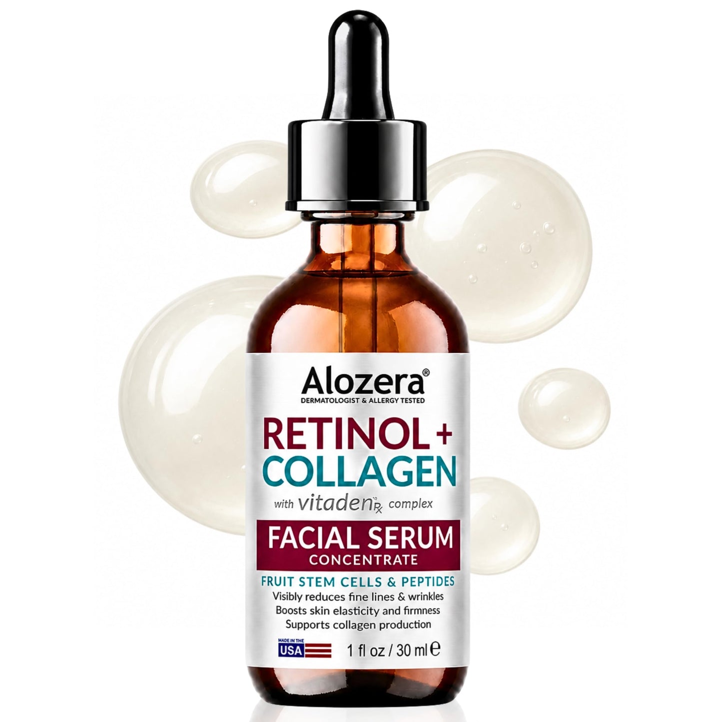 ALOZERA Retinol Collagen Serum for Face & Neck, Anti Aging Serum for Women with Peptides, Hyaluronic Acid, Ceramides & Stem Cells, Firming Face Serum for Wrinkles & Fine Lines, Day & Night