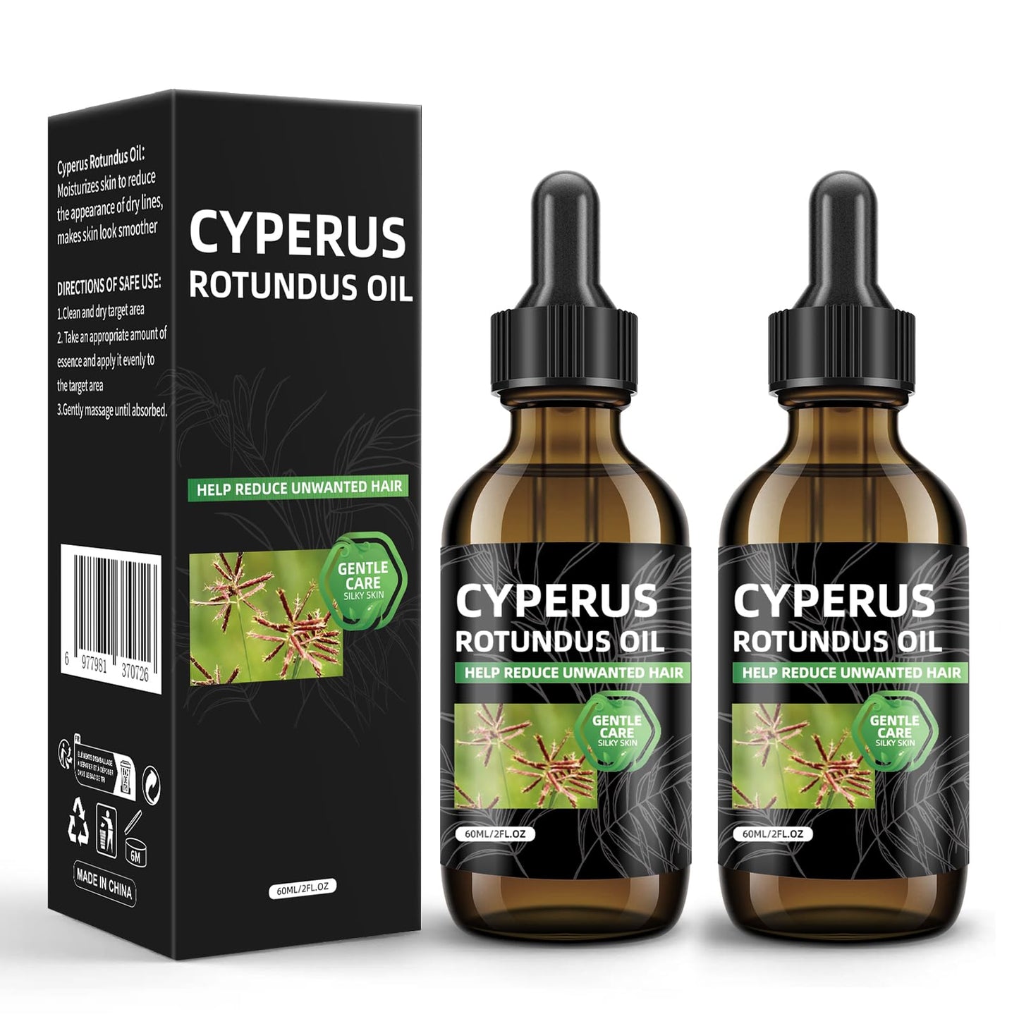 SKSOYT 2 Pcs Cyperus Rotundus Oil for Hair Removal, Natural Cyperus Rotundus Oils to Reduce Unwanted Hair Growth, Soothing & Moisturizing, Shrinks Pores, Smooth Skin Care