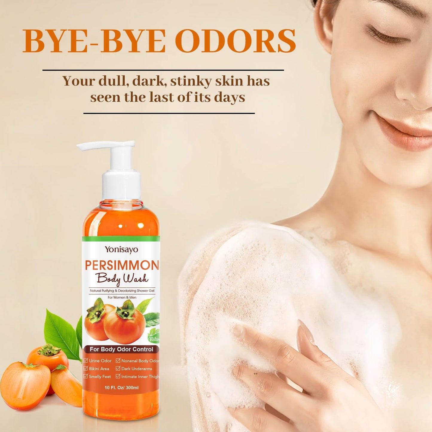 yonisayo Persimmon Body Wash for Old People Smell, Natural Deodorant Bar Soap for Strong Odor Smelly Feet Remove,Deep Cleansing Body Deodorizing with Persimmon Extracts