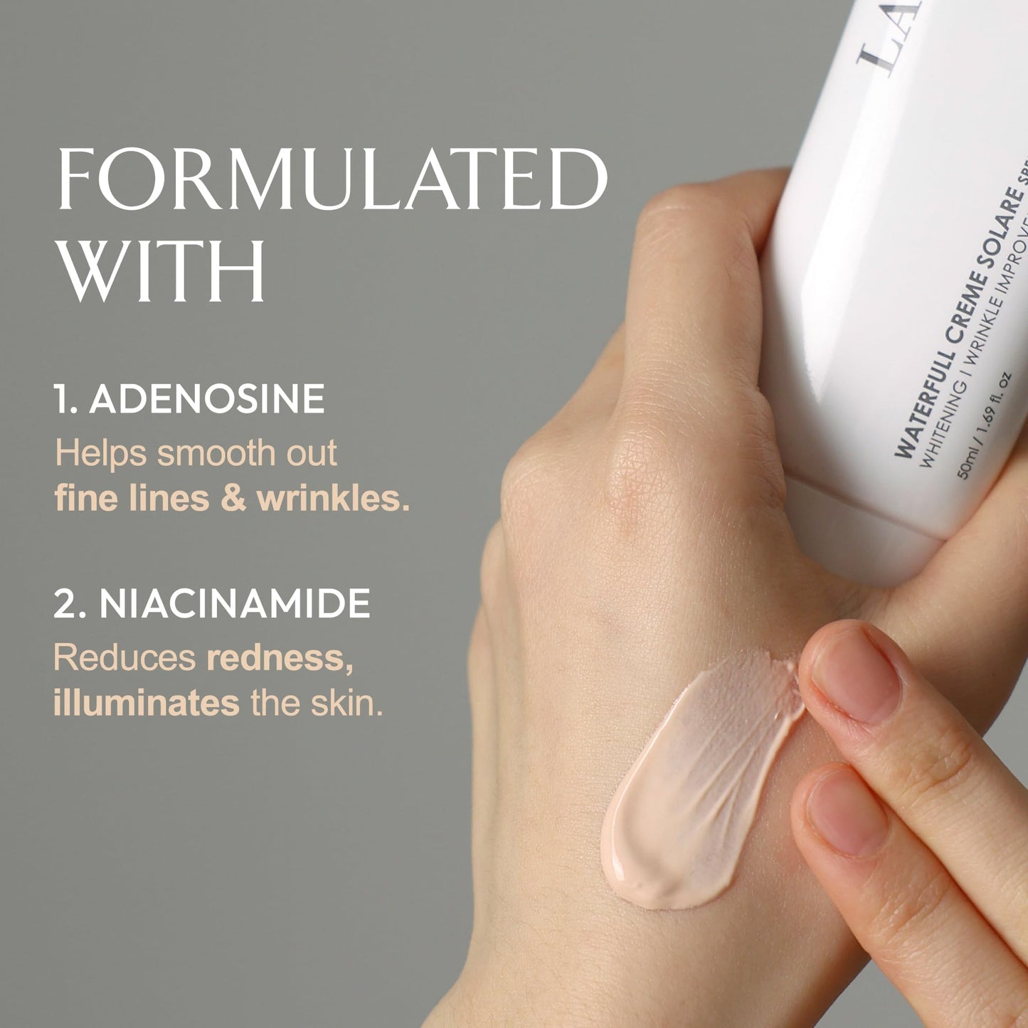 LA MUSE Waterfull Crème Solare 1.69 fl oz - Natural Tone-Up & Hydrating Glow | Non-Greasy Formula for All Skin Tones | Moisturizes, and Protects Skin with a Dewy, Radiant Finish for a Fresh Look