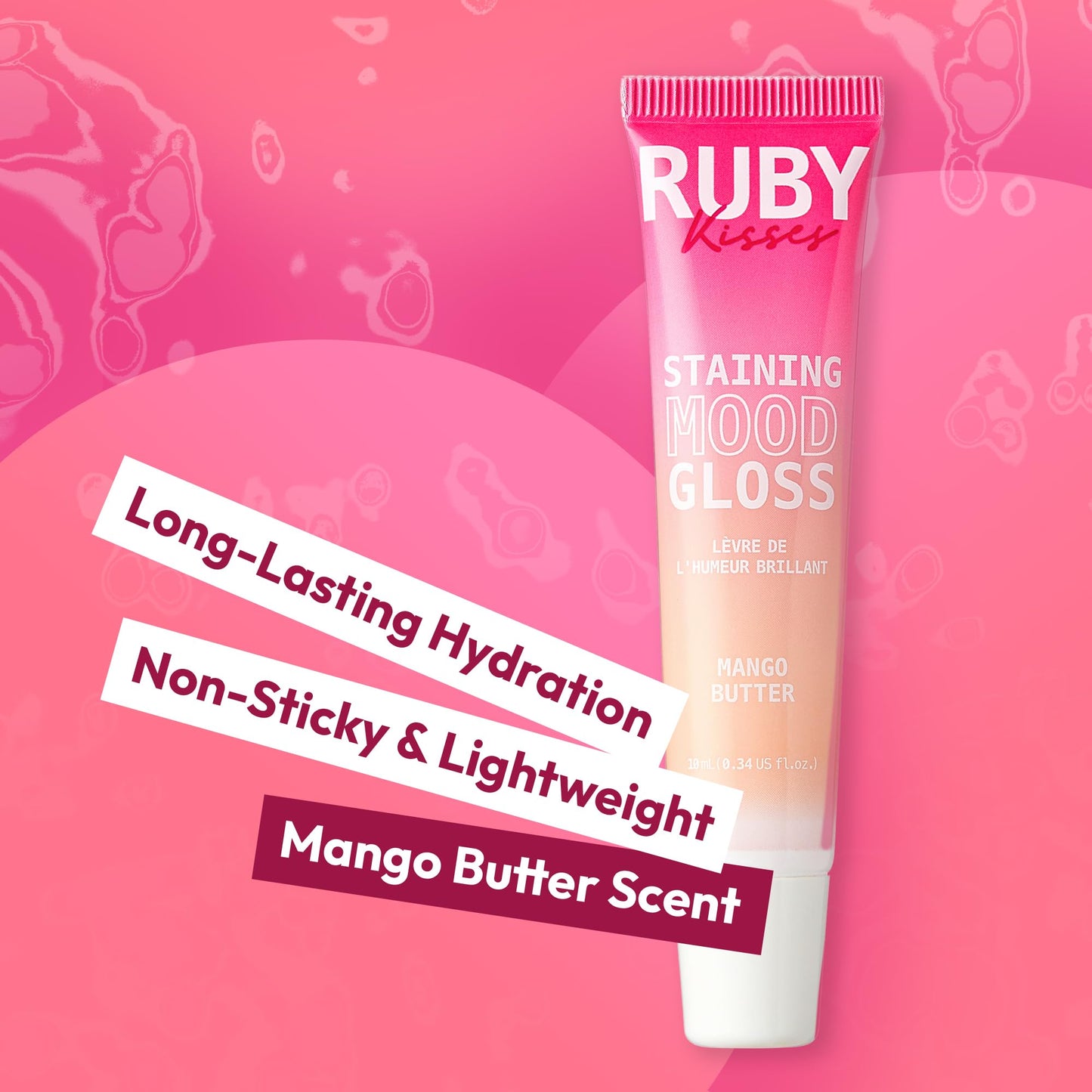 Ruby Kisses pH Color-Changing Pink Lip Gloss, Hydrating High-Shine Finish