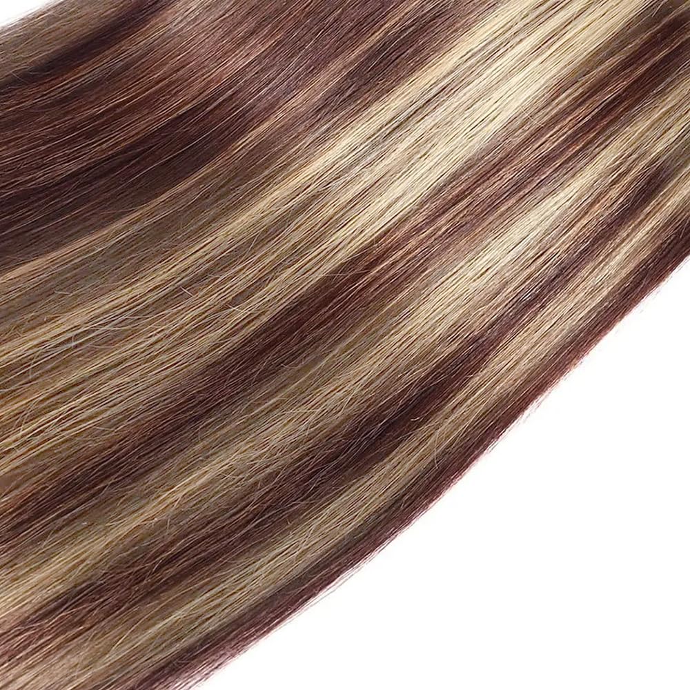 P33/613 Straight Bundles Human Hair Highlight Bundles Braizlian Virgin Hair 3 Bundles 12 14 16 Inch Two Tone Auburn Brown Mixed With 613 Blonde Straight Bundles Hair Extensions for Women