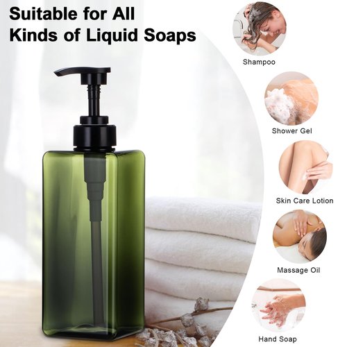 Yebeauty Pump Bottle Dispenser, 22oz 650ml Empty Plastic Shampoo Pump Dispenser Shower Hand Soap Dispenser Refillable Liquid Containers for Conditioner Body Wash, Bathroom Kitchen, 2 Pack Green